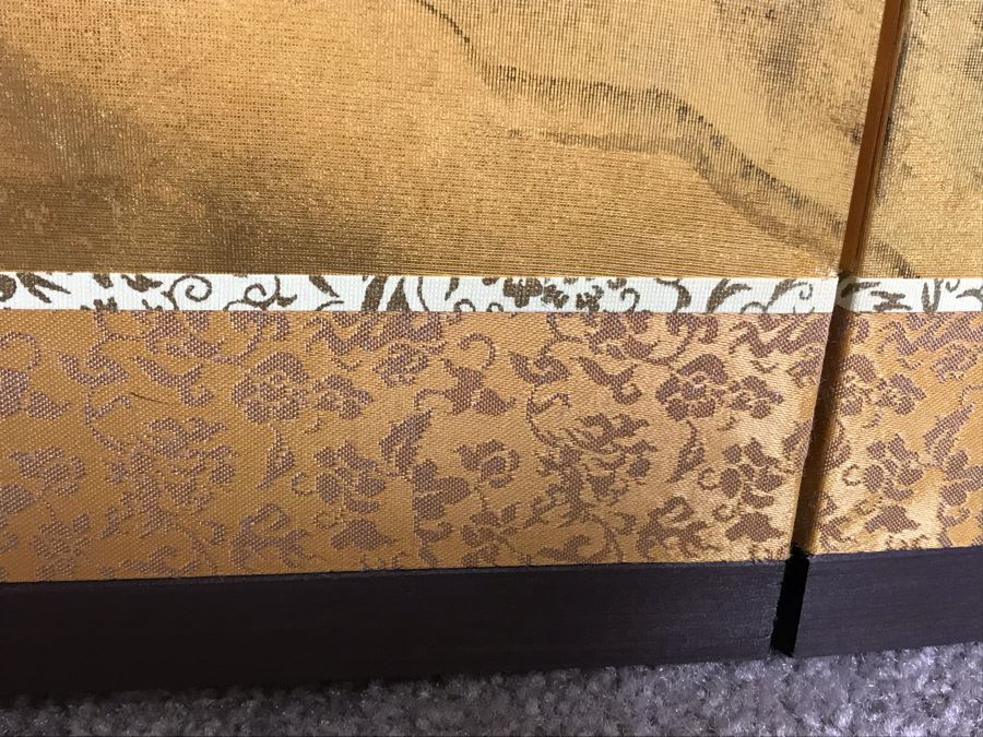 Vintage Signed Original Gold Leaf Screen Landscape Painting Excellent Condition 66W X 36H [Photo 16]