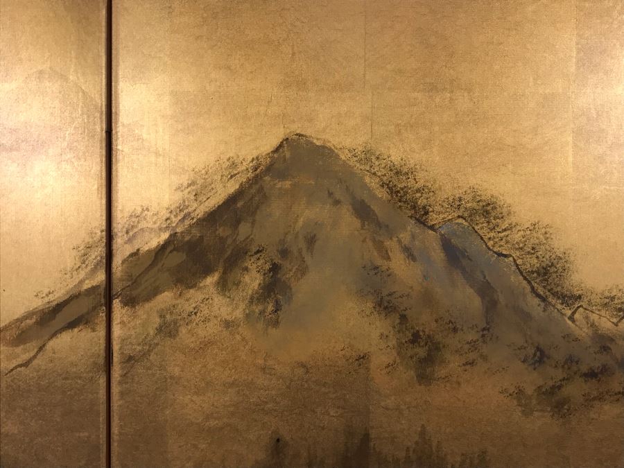Vintage Signed Original Gold Leaf Screen Landscape Painting Excellent Condition 66W X 36H [Photo 14]