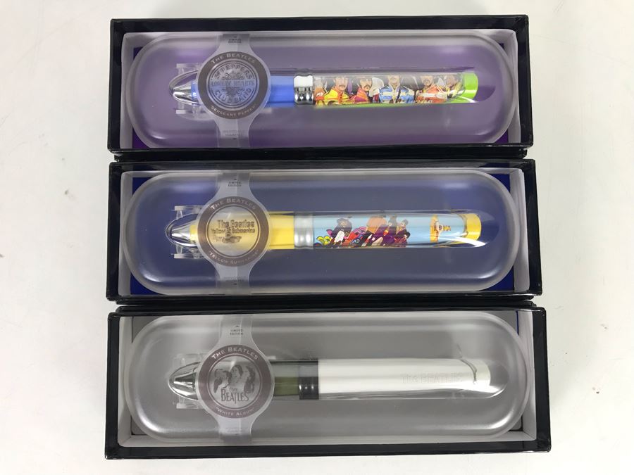 (3) New Limited Edition The Beatles Collectible Pod Pens: The Beatles Yellow Submarine, Sgt. Peppers Lonely Hearts Club Band And The White Album