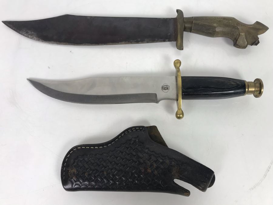 Pair Of Knives 12' And 10' Blade (One Is Chipaway Cutlery With Pakistan Blade) And Leather Bianchi S&W .44 Holster [Photo 2]