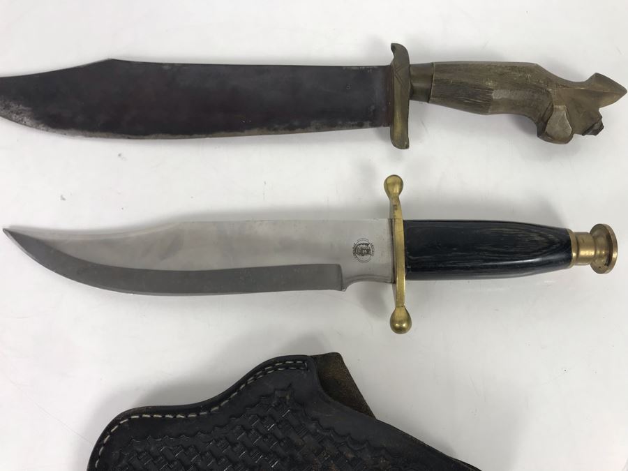 Pair Of Knives 12' And 10' Blade (One Is Chipaway Cutlery With Pakistan Blade) And Leather Bianchi S&W .44 Holster [Photo 3]
