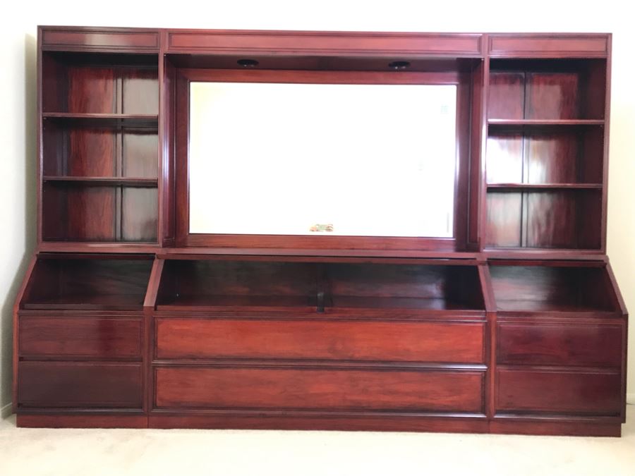 Stunning Solid Rosewood Headboard With Large Mirror, Overhead Lighting, Shelving And 4-Drawer Built-In Nightstands 114'W X 18'D X 78'H - Will Deliver And Assemble Anywhere In SD County For Additional $220 [Photo 4]