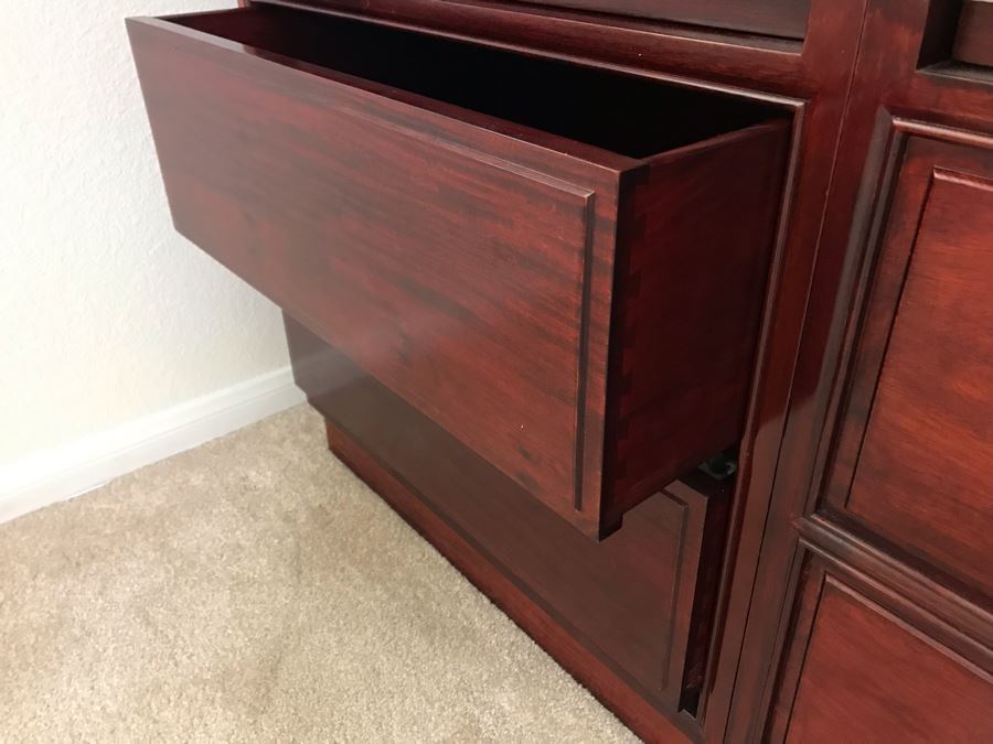 Stunning Solid Rosewood Headboard With Large Mirror, Overhead Lighting, Shelving And 4-Drawer Built-In Nightstands 114'W X 18'D X 78'H - Will Deliver And Assemble Anywhere In SD County For Additional $220 [Photo 7]