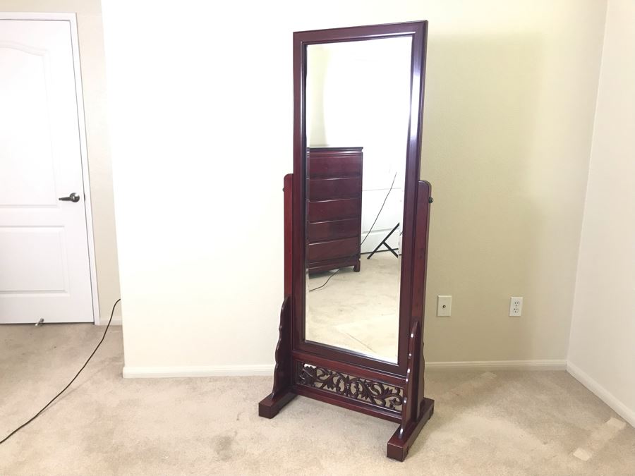 Stunning Full-Length Chinese Rosewood Standing Beveled Glass Mirror Adjustable 29W X 70.5H X 18D [Photo 2]