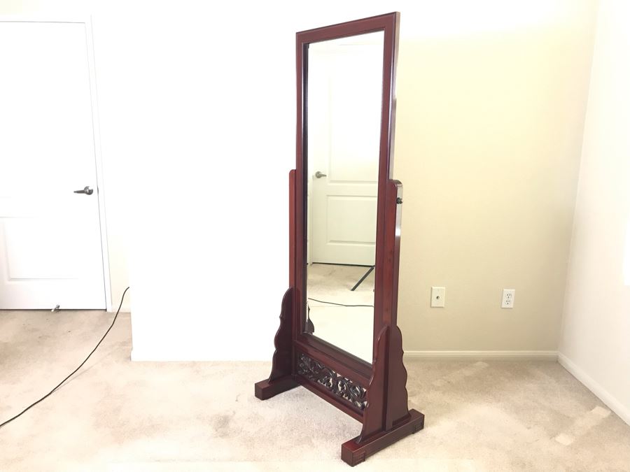Stunning Full-Length Chinese Rosewood Standing Beveled Glass Mirror Adjustable 29W X 70.5H X 18D [Photo 4]
