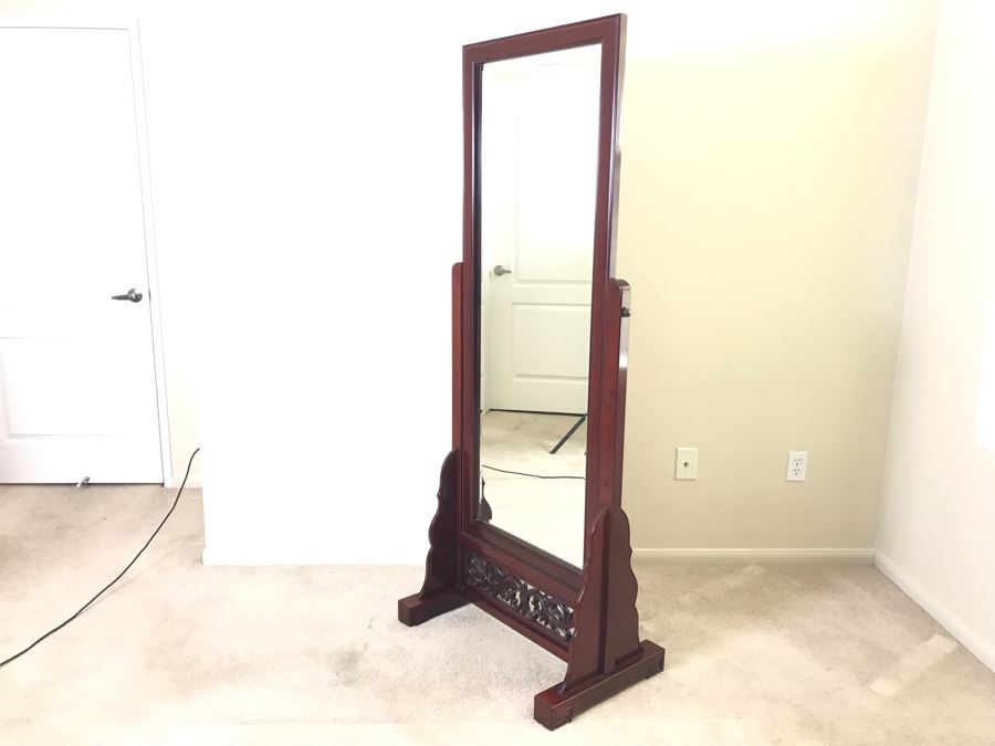 Stunning Full-Length Chinese Rosewood Standing Beveled Glass Mirror Adjustable 29W X 70.5H X 18D [Photo 3]