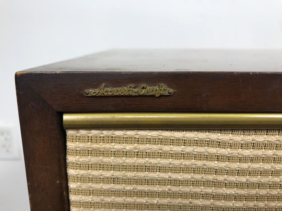 Mid-Century Acosti-Craft Speaker Cabinet With Gold Grill Cloth And Casters Perfect For Side Table Or Bar 31.5W X 18D X 27H [Photo 4]