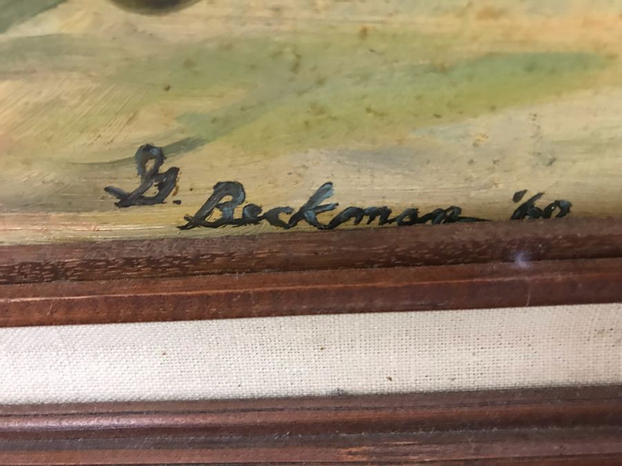 Original 1960 Signed Plein Air Landscape Painting On Board Signed G. Beckman 36 X 30 [Photo 12]