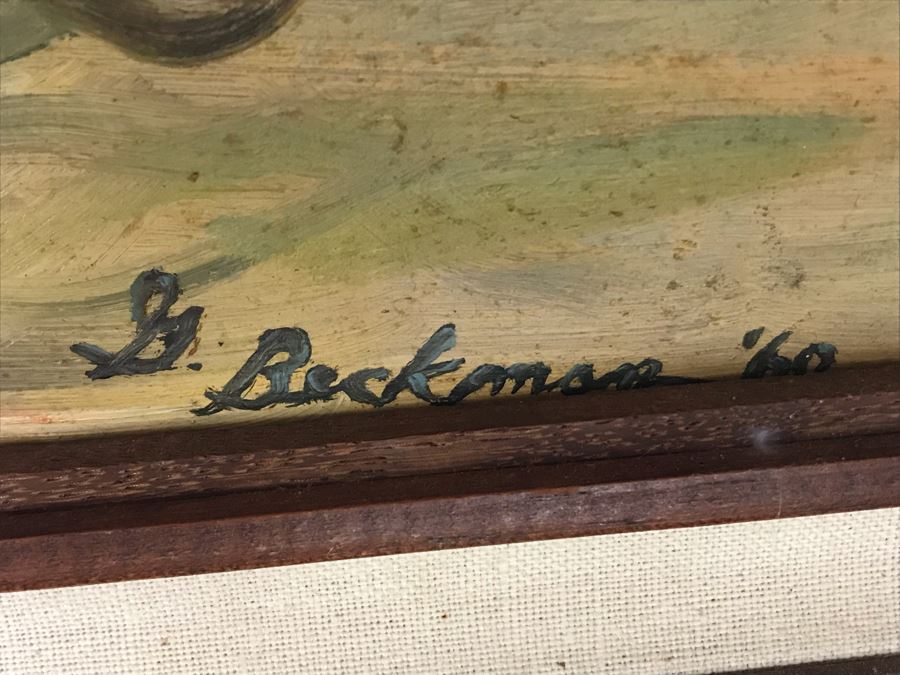 Original 1960 Signed Plein Air Landscape Painting On Board Signed G. Beckman 36 X 30 [Photo 7]