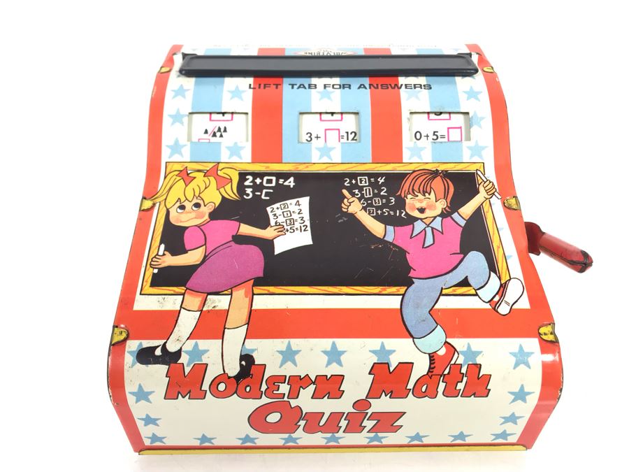 Tin Litho Modern Math Quiz Mechanical Flash Cards Game By Wolverine Working