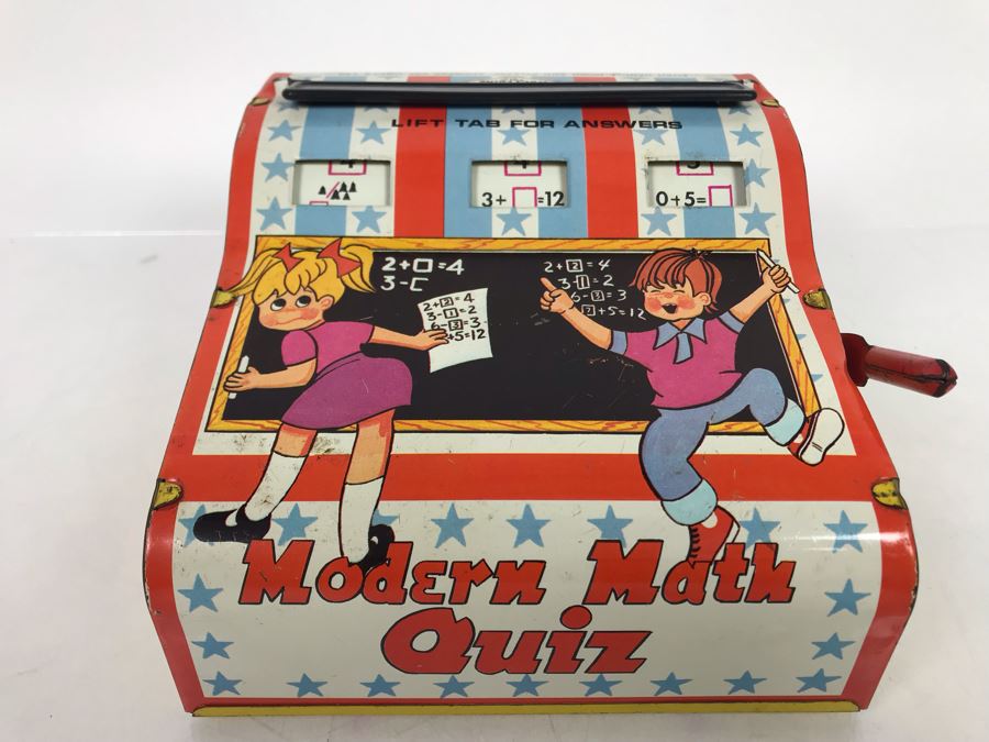 Tin Litho Modern Math Quiz Mechanical Flash Cards Game By Wolverine Working [Photo 2]