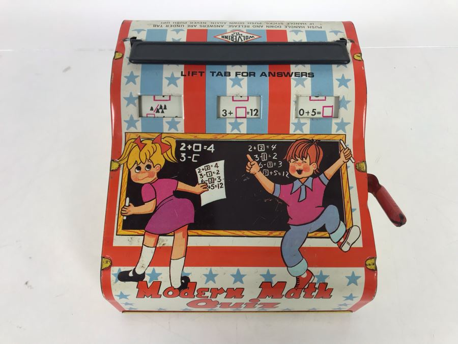 Tin Litho Modern Math Quiz Mechanical Flash Cards Game By Wolverine Working [Photo 3]