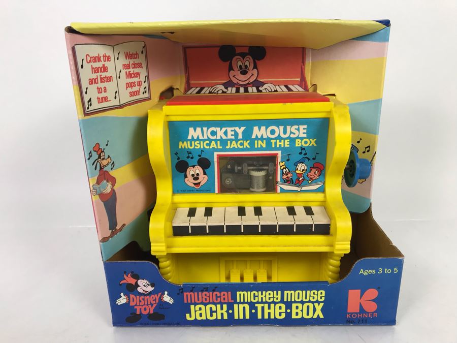 New In Box Mickey Mouse Musical Jack In The Box Disney Toy By Kohner No. 711 Working [Photo 3]
