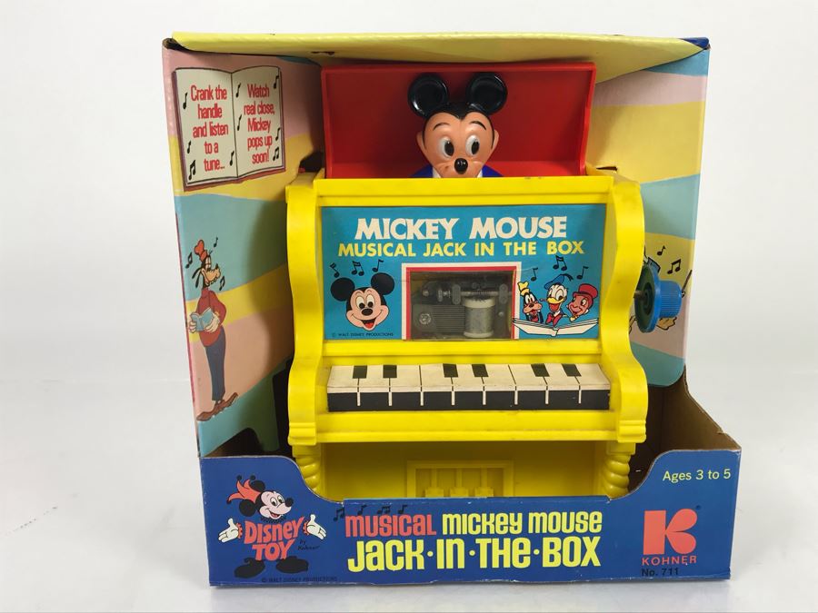 New In Box Mickey Mouse Musical Jack In The Box Disney Toy By Kohner No. 711 Working [Photo 1]