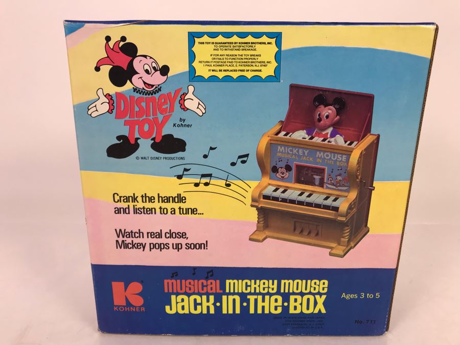 New In Box Mickey Mouse Musical Jack In The Box Disney Toy By Kohner No. 711 Working [Photo 7]