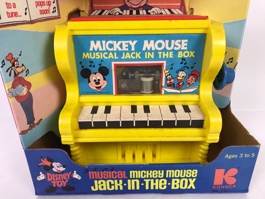 New In Box Mickey Mouse Musical Jack In The Box Disney Toy By Kohner No. 711 Working [Photo 4]