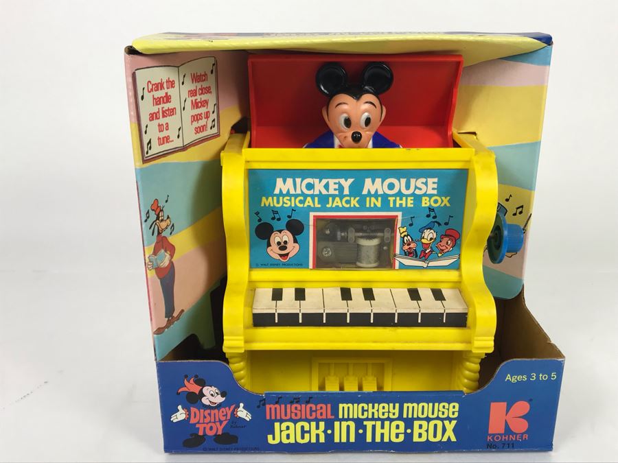 New In Box Mickey Mouse Musical Jack In The Box Disney Toy By Kohner No. 711 Working [Photo 9]
