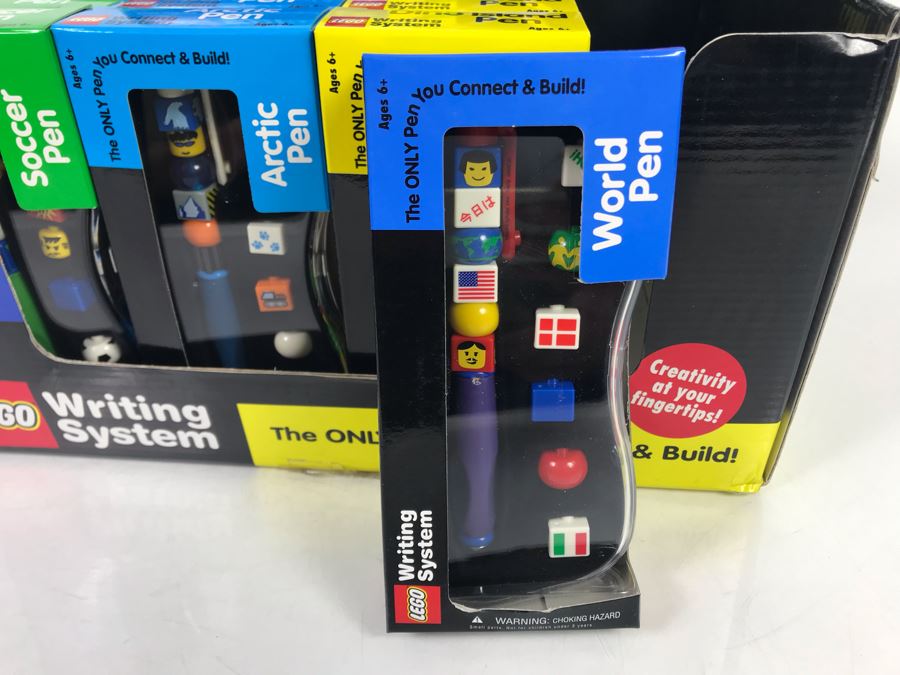 (19) New LEGO Writing System Pens With Store Merchandiser: Soccer, Artic, Dino Island And World Pens [Photo 2]