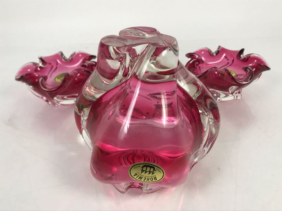 Collection Of (3) Stunning Hand Made Bohemia Czechoslovakia Blown Glass Bowls All With Original Tags Stickers Middle Glass Is 5.5H [Photo 13]