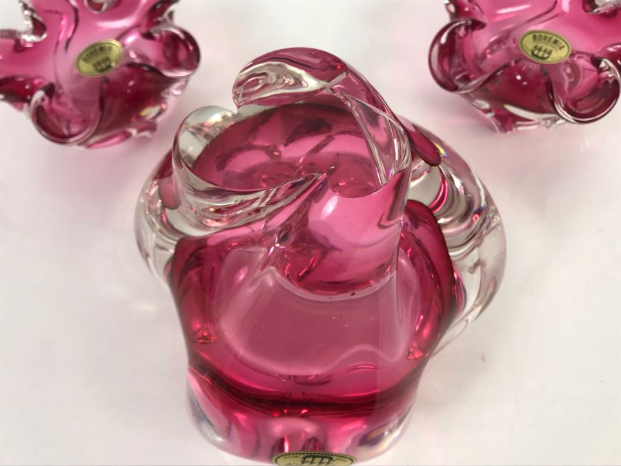 Collection Of (3) Stunning Hand Made Bohemia Czechoslovakia Blown Glass Bowls All With Original Tags Stickers Middle Glass Is 5.5H [Photo 14]