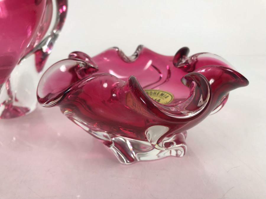 Collection Of (3) Stunning Hand Made Bohemia Czechoslovakia Blown Glass Bowls All With Original Tags Stickers Middle Glass Is 5.5H [Photo 10]