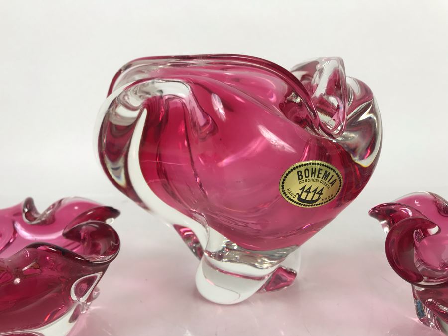 Collection Of (3) Stunning Hand Made Bohemia Czechoslovakia Blown Glass Bowls All With Original Tags Stickers Middle Glass Is 5.5H [Photo 6]