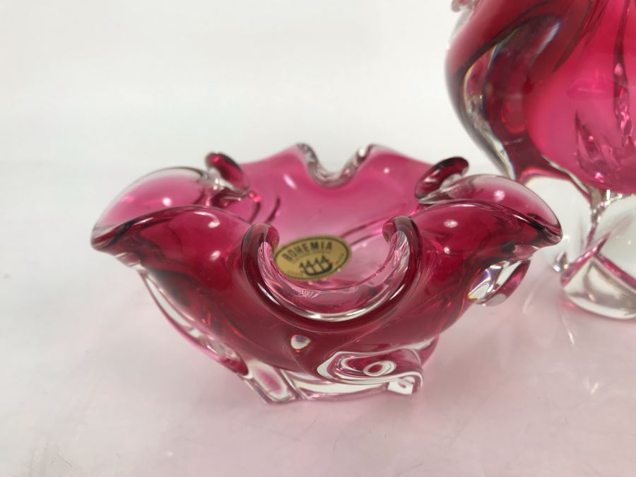 Collection Of (3) Stunning Hand Made Bohemia Czechoslovakia Blown Glass Bowls All With Original Tags Stickers Middle Glass Is 5.5H [Photo 7]