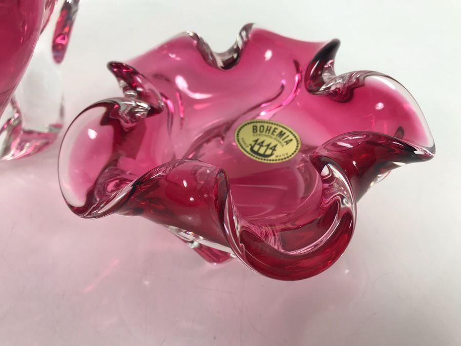 Collection Of (3) Stunning Hand Made Bohemia Czechoslovakia Blown Glass Bowls All With Original Tags Stickers Middle Glass Is 5.5H [Photo 9]