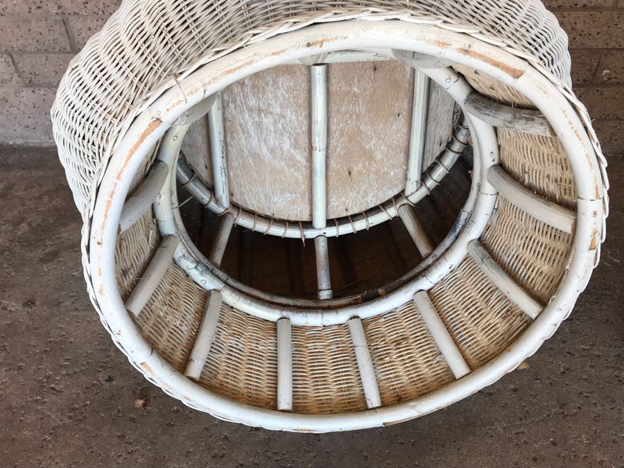 Pair Of Mid-Century White Wicker Barrel Chairs And Mushroom Table [Photo 8]