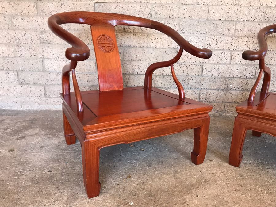 Pair Of Vintage Chinese Hong Kong Armchairs - View Photos To See Seat Cushions  [Photo 5]