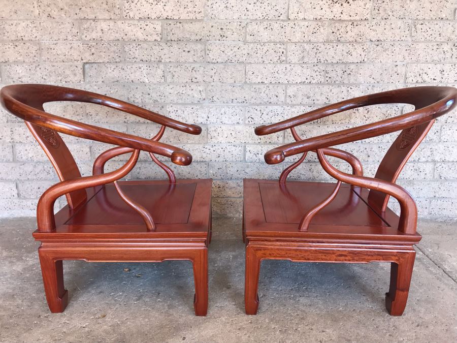Pair Of Vintage Chinese Hong Kong Armchairs - View Photos To See Seat Cushions  [Photo 8]
