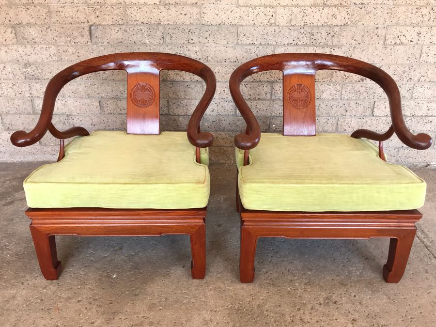 Pair Of Vintage Chinese Hong Kong Armchairs - View Photos To See Seat Cushions  [Photo 20]