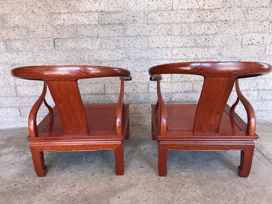 Pair Of Vintage Chinese Hong Kong Armchairs - View Photos To See Seat Cushions  [Photo 10]