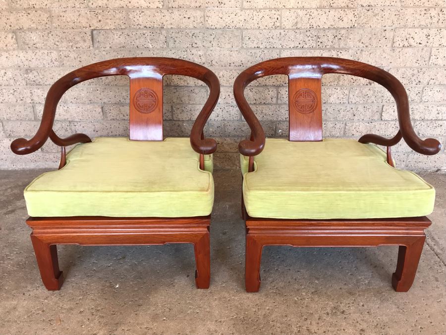 Pair Of Vintage Chinese Hong Kong Armchairs - View Photos To See Seat Cushions  [Photo 19]