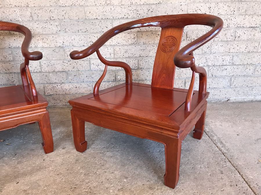 Pair Of Vintage Chinese Hong Kong Armchairs - View Photos To See Seat Cushions  [Photo 6]