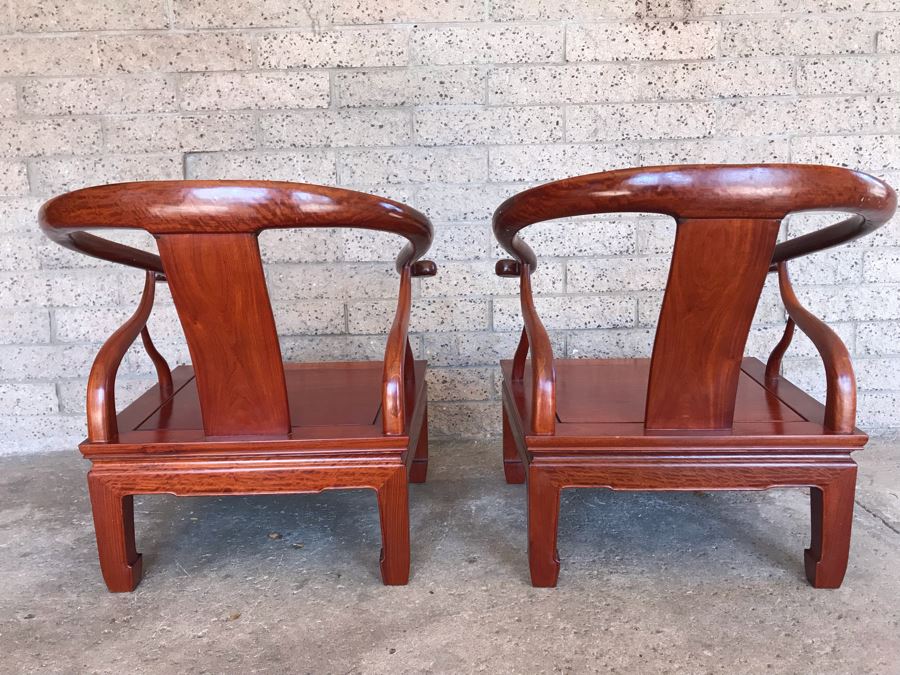 Pair Of Vintage Chinese Hong Kong Armchairs - View Photos To See Seat Cushions  [Photo 9]