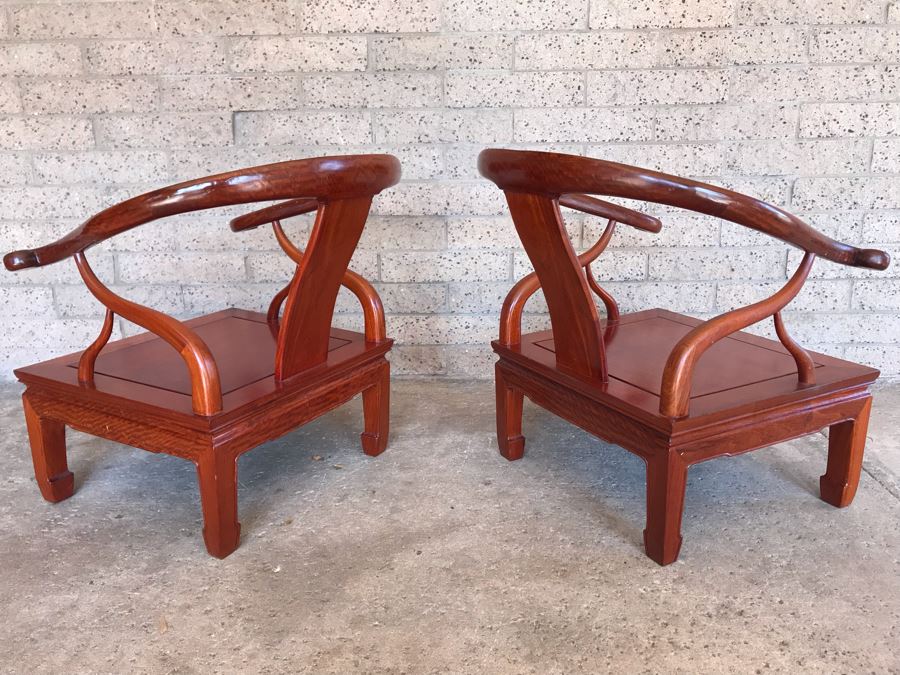 Pair Of Vintage Chinese Hong Kong Armchairs - View Photos To See Seat Cushions  [Photo 14]