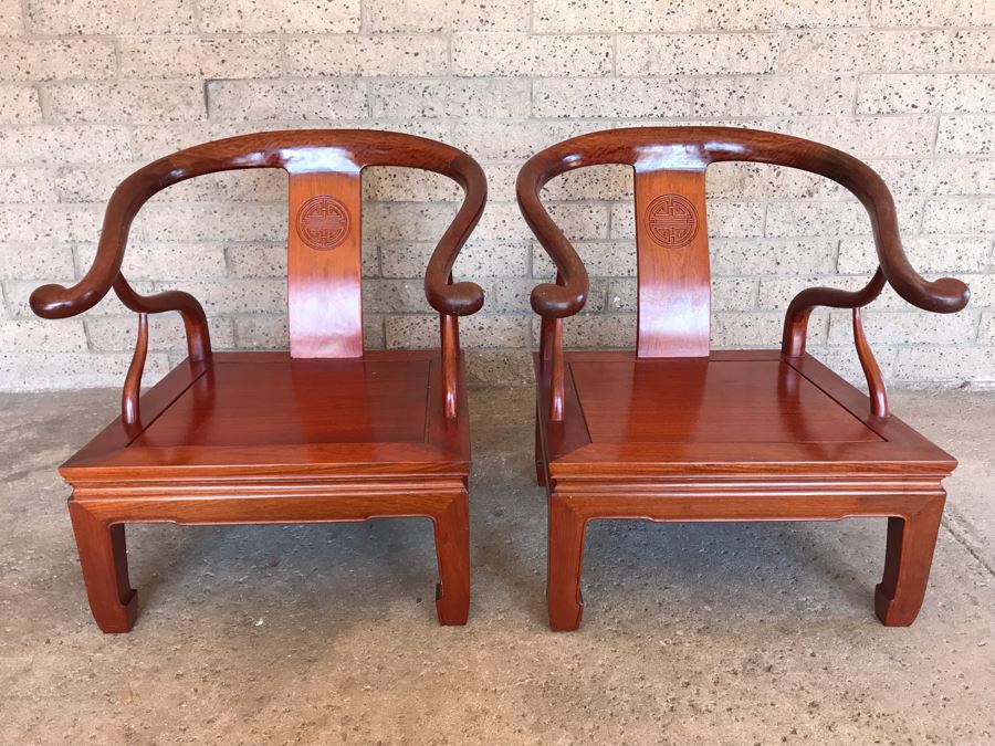 Pair Of Vintage Chinese Hong Kong Armchairs - View Photos To See Seat Cushions  [Photo 21]
