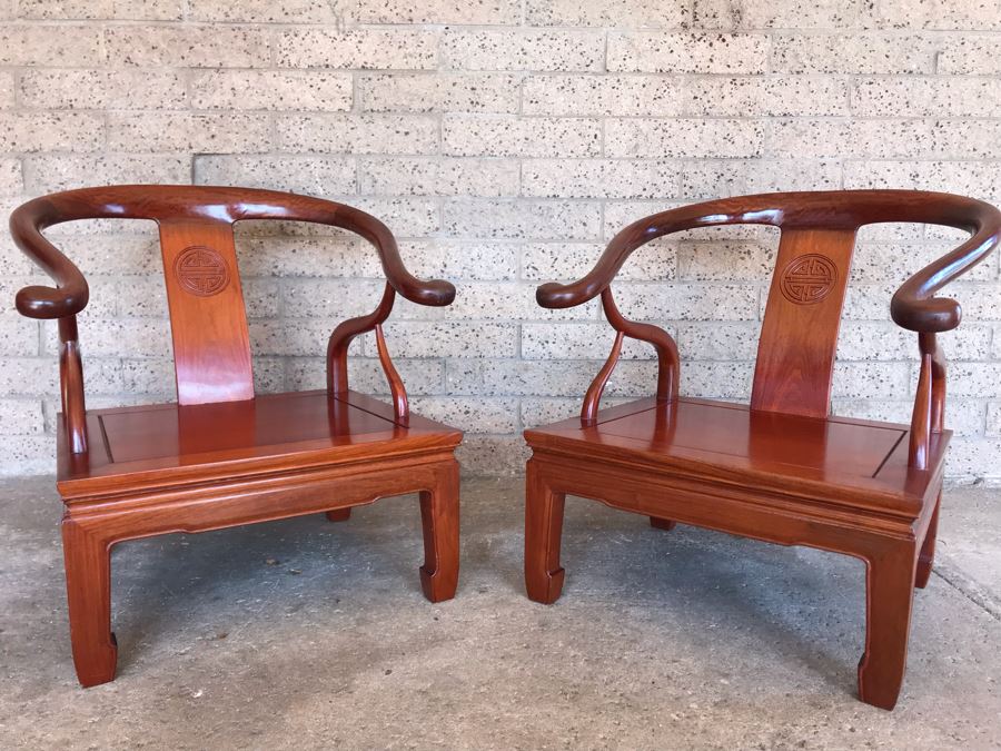 Pair Of Vintage Chinese Hong Kong Armchairs - View Photos To See Seat Cushions  [Photo 3]
