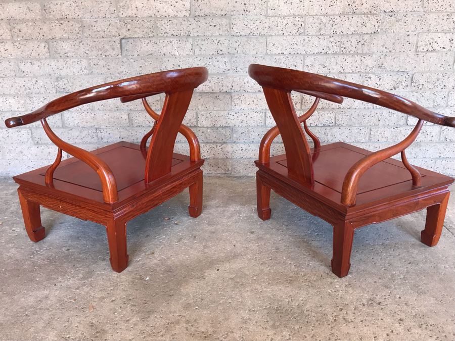 Pair Of Vintage Chinese Hong Kong Armchairs - View Photos To See Seat Cushions  [Photo 15]
