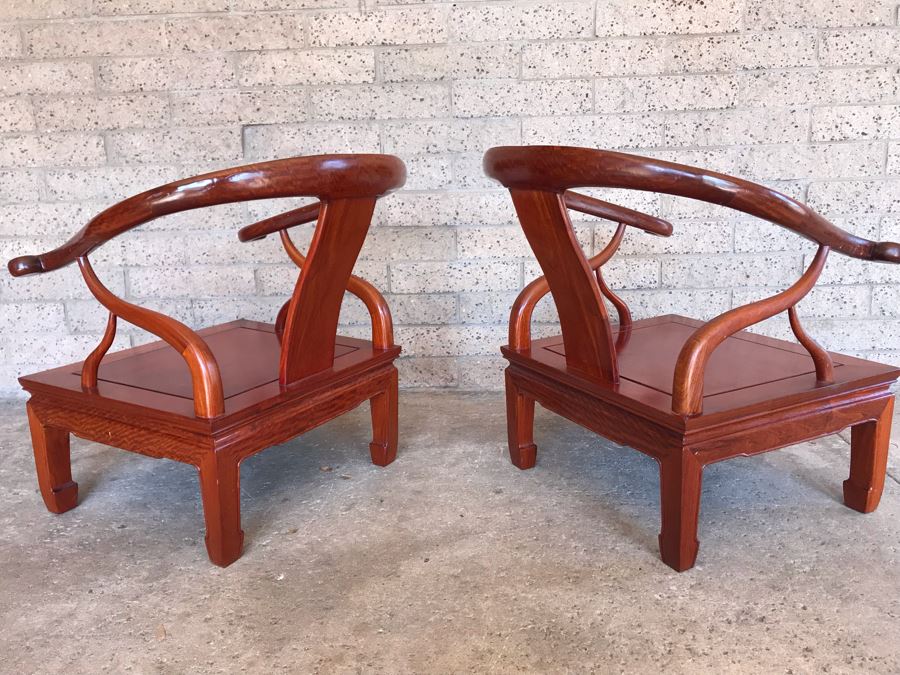 Pair Of Vintage Chinese Hong Kong Armchairs - View Photos To See Seat Cushions  [Photo 13]