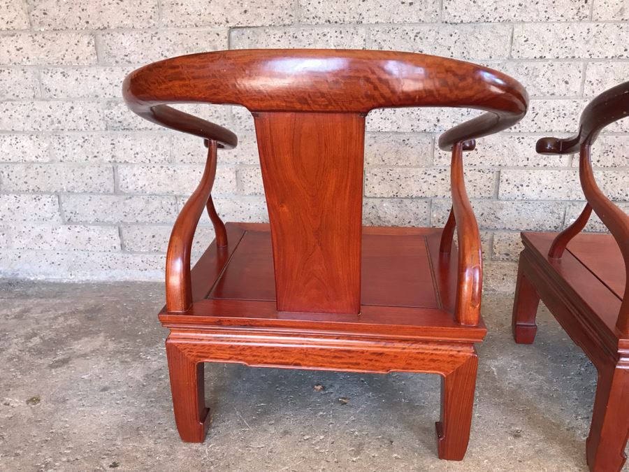 Pair Of Vintage Chinese Hong Kong Armchairs - View Photos To See Seat Cushions  [Photo 12]