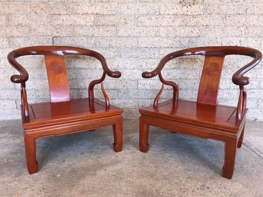 Pair Of Vintage Chinese Hong Kong Armchairs - View Photos To See Seat Cushions  [Photo 2]