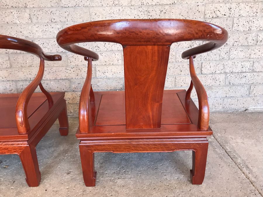 Pair Of Vintage Chinese Hong Kong Armchairs - View Photos To See Seat Cushions  [Photo 11]