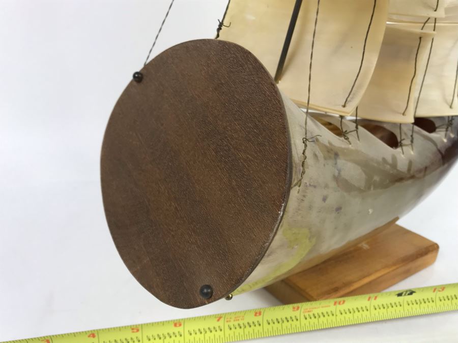 Large Vintage Horn Sailing Ship Sculpture 22W X 19.5H [Photo 9]