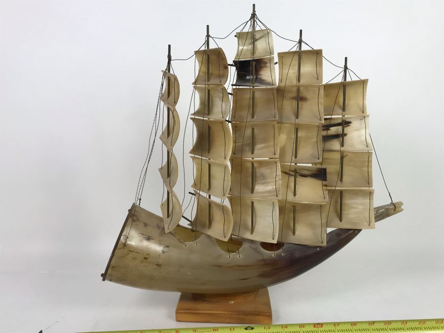 Large Vintage Horn Sailing Ship Sculpture 22W X 19.5H [Photo 8]