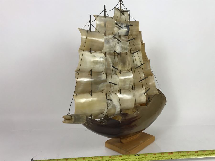 Large Vintage Horn Sailing Ship Sculpture 22W X 19.5H [Photo 7]