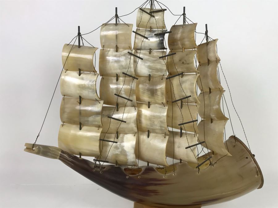 Large Vintage Horn Sailing Ship Sculpture 22W X 19.5H [Photo 3]