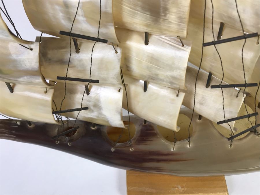 Large Vintage Horn Sailing Ship Sculpture 22W X 19.5H [Photo 5]