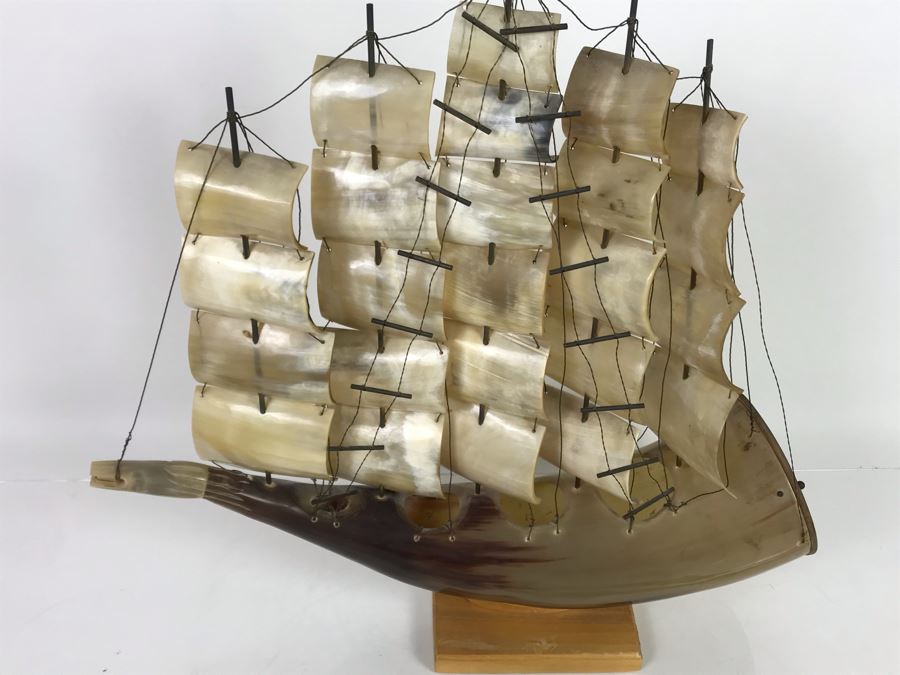 Large Vintage Horn Sailing Ship Sculpture 22W X 19.5H [Photo 4]
